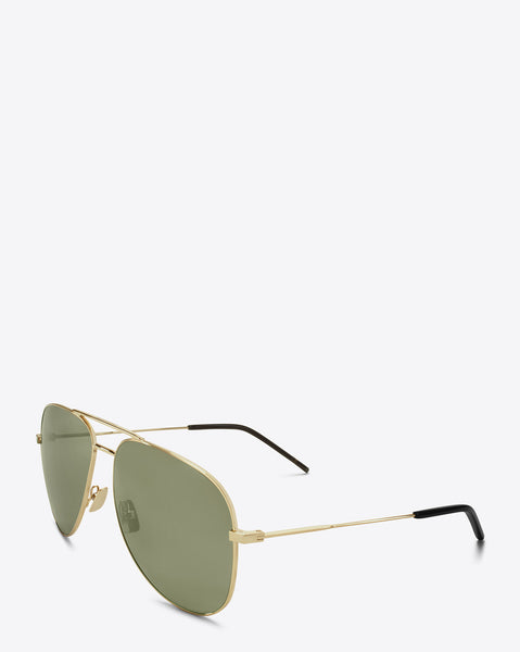 CLASSIC 11 AVIATOR SUNGLASSES IN SHINY GOLD STEEL WITH GREEN LENSES